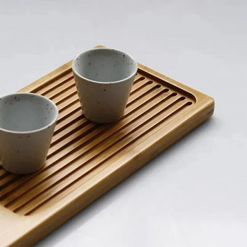 Малка поднос за чай за сухо накисване с тъкани ратанови подложки, дъска за чай от естествен бамбук, поднос за сервиране на хотел