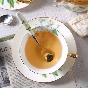 Чаша за кафе от фин костен Китай Класически комплект чаши за чай с цветя Керамична чаша за лате кафе и комплект чинийки Порцеланова чаша за чай Подарък Съдове за напитки