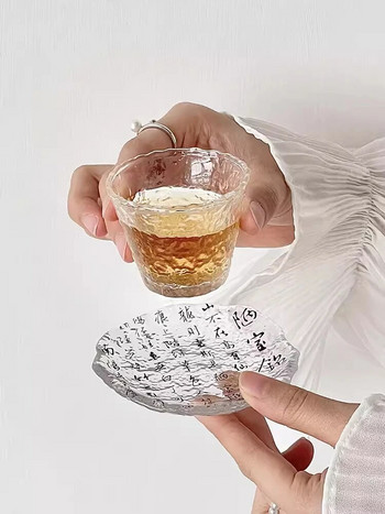 Γυάλινο χαλάκι καλλιγραφίας κινέζικου στιλ Απλή οικιακή βάση για φλιτζάνι τσαγιού Θερμομονωτικό χαλάκι Creative Kung Fu Tea Αξεσουάρ