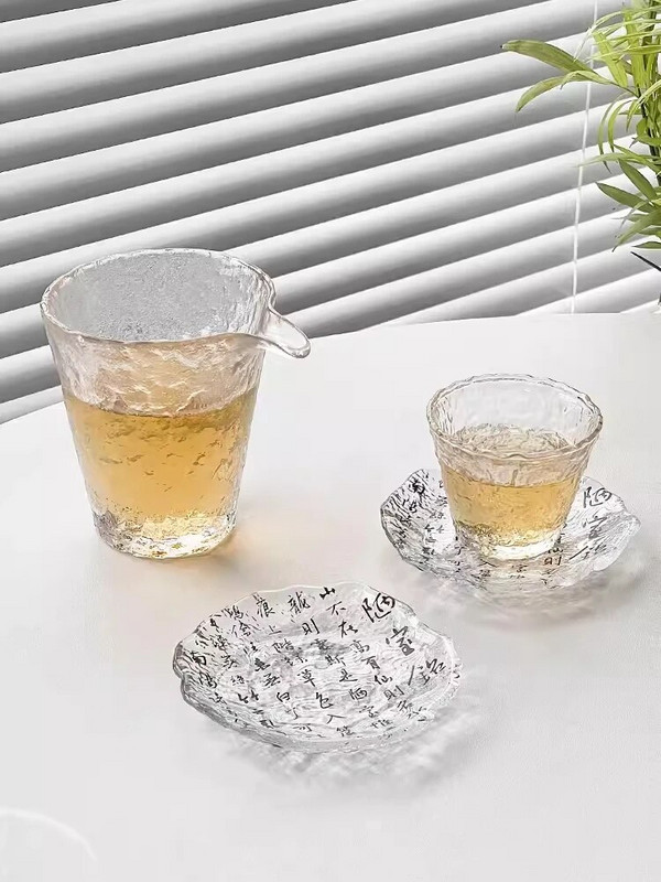 Staklena podloga s kaligrafijom u kineskom stilu Jednostavna kućna baza za šalicu za čaj Podloga za toplinsku izolaciju za čaj Kreativni kung fu dodaci za set za čaj