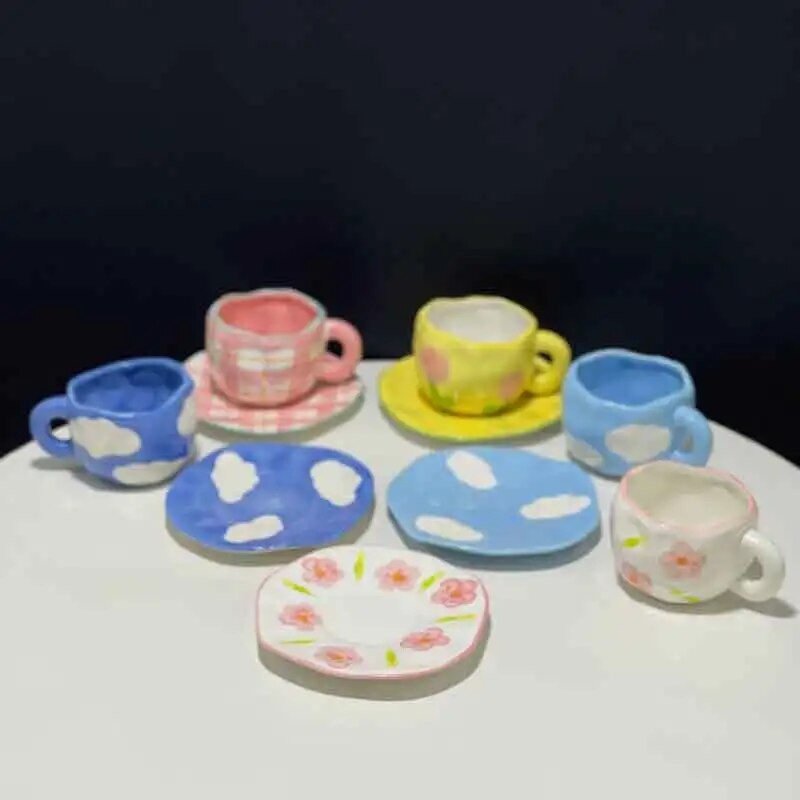 Ručno oslikano plavo nebo i bijeli oblaci Šalica za kavu Kreativna keramička šalica Šalica za mlijeko Šalica za doručak Posuđe Unikatan poklon