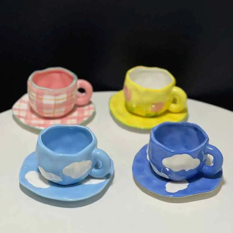 Ručno oslikano plavo nebo i bijeli oblaci Šalica za kavu Kreativna keramička šalica Šalica za mlijeko Šalica za doručak Posuđe Unikatan poklon