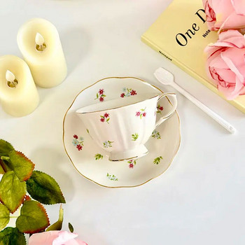 Изящна керамична чаша и чинийка Чаши за следобеден чай и десертна чиния за домашна употреба, стилна офис чаша за кафе Чаша за френско кафе