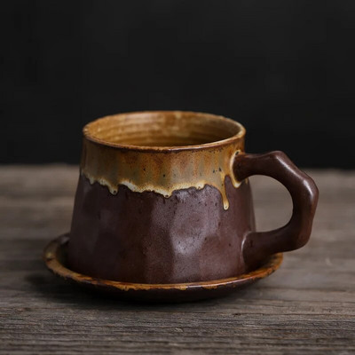 Ručna šalica za kavu od keramike Ručno izrađena šalica i tanjurić u japanskom stilu Retro umjetnička šalica Kreativna jednostavna keramička šalica za vodu Šalica za kavu