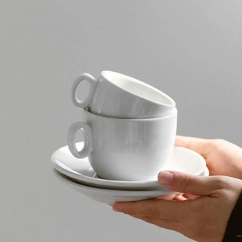 Ευρωπαϊκό Κεραμικό Σετ φλιτζάνια καφέ Φλιτζάνια Εσπρέσο Κούπα Καπουτσίνο Latte με Πιατάκι Ποτό για καφέ στο σπίτι του γραφείου Φλιτζάνι τσαγιού Λευκό