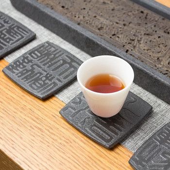 Κουπ πατ σουβέρ Τσαγιέρα Φλυτζάνι τσαγιού Nature Stone Pad Σουπλά για καφέ Διακόσμηση σπιτιού Ανθεκτικό στη θερμότητα Μαύρο τετράγωνο Πολιτιστικό τσάι