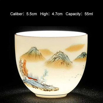 50 ml Бяла порцеланова чаша за чай Teahouse Master\'s Cup Китайски стил Ретро керамика Чаша за вино Пейзажна живопис Literati Чаен комплект