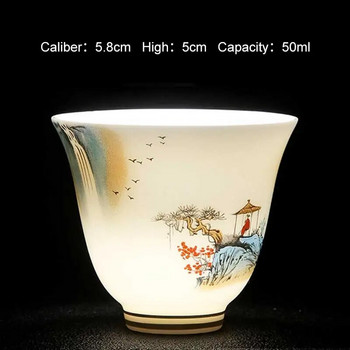 50 ml Бяла порцеланова чаша за чай Teahouse Master\'s Cup Китайски стил Ретро керамика Чаша за вино Пейзажна живопис Literati Чаен комплект
