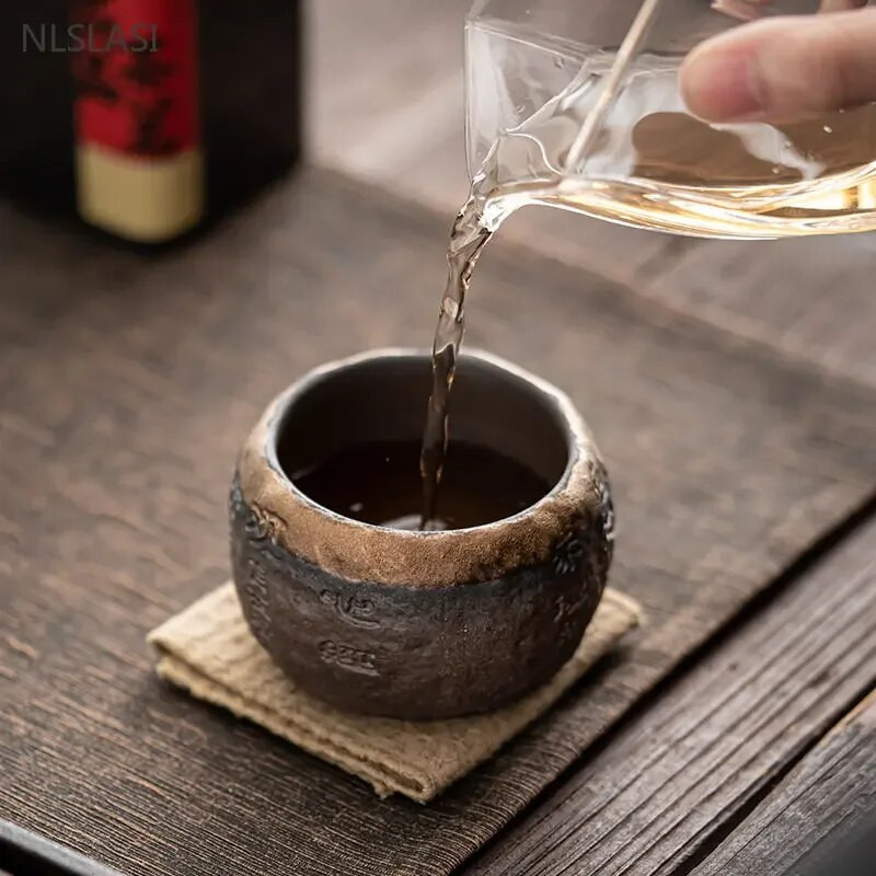 120 ml gruba keramika ručno rađena reljefna sutra zen šalica u obliku srca keramička majstorska pojedinačna kineska prijenosna šalica za čaj