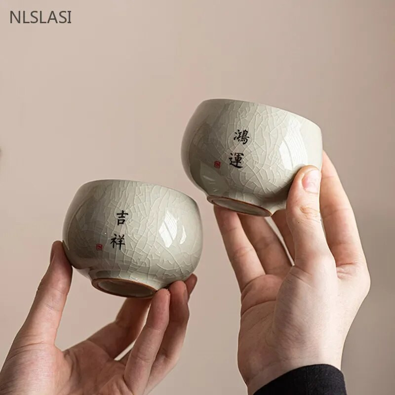 140 ml Išskirtinio ledo įtrūkimo glazūros keraminiai arbatos puodeliai Rankomis dažyti porcelianiniai puodeliai Tradiciniai išskirtiniai arbatos puodeliai arbatos priedai