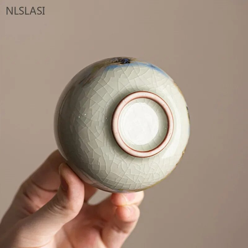 140 ml Išskirtinio ledo įtrūkimo glazūros keraminiai arbatos puodeliai Rankomis dažyti porcelianiniai puodeliai Tradiciniai išskirtiniai arbatos puodeliai arbatos priedai