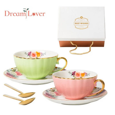 Keramičke nove europske lagane luksuzne šalice za kavu i tanjurići, vintage cvjetne šalice za čaj, vjenčani dar, poklon za pratnju