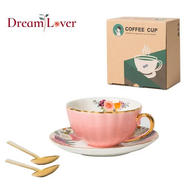 Keramičke nove europske lagane luksuzne šalice za kavu i tanjurići, vintage cvjetne šalice za čaj, vjenčani dar, poklon za pratnju