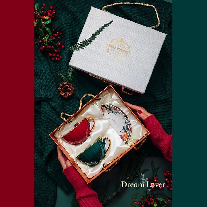 Keramičke nove europske lagane luksuzne šalice za kavu i tanjurići, vintage cvjetne šalice za čaj, vjenčani dar, poklon za pratnju