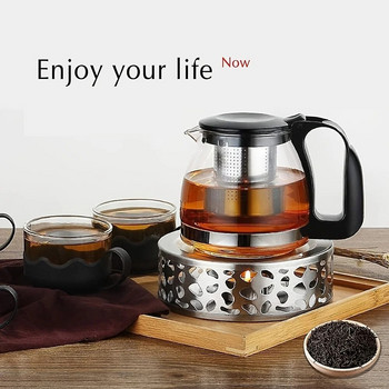 Печка със свещи от неръждаема стомана, стъклен чайник с цветя, машина за чай, кипете чай, външна нагревателна основа, изолирана печка, нагревател за чай