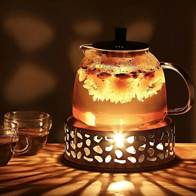 Печка със свещи от неръждаема стомана, стъклен чайник с цветя, машина за чай, кипете чай, външна нагревателна основа, изолирана печка, нагревател за чай