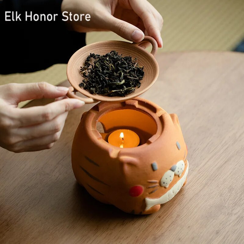 Nyersérc durva kerámia teamelegítő kályha aranyos macska gyertya sütő háztartási nyílt lángos ébresztő melegítő levél füstölő tartó kemence