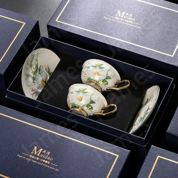 Комплект чаши за кафе с класически модел Керамична чаша за кафе и чиния Луксозни креативни чаши за черен чай Керамични чаши за кафе и чинии