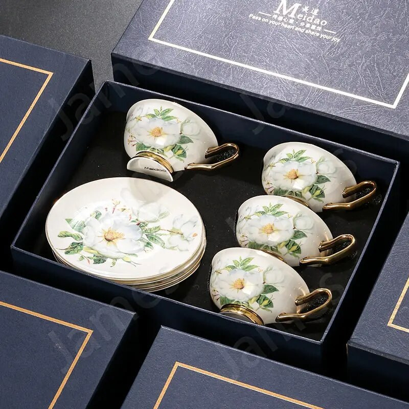 Set šalica za kavu s klasičnim uzorkom Keramička šalica za kavu i tanjur Luksuzne kreativne šalice za crni čaj Keramičke šalice za kavu i tanjuri