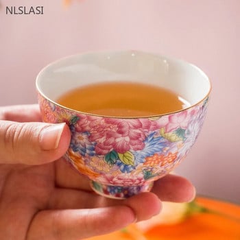 Емайлирана чаша за чай в дворцов стил Изискана керамична майсторска чаша Ръчно изработен домакински комплект за чай Персонализирана висококачествена малка купа за чай