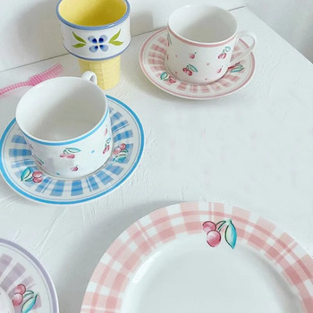 Творческа ретро чаша за кафе и комплект чинии от две части Практична чиния за десерт за торта Керамична чиния Чаша за пиене на чай с мляко Кухненски комплекти