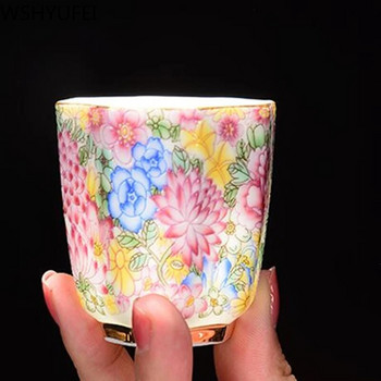 Jingdezhen Ceramics Πορσελάνη ζωγραφισμένη στο χέρι Φλιτζάνι τσαγιού Έγχρωμο σμάλτο Λουλούδια Master Cup Single Puer Tea Cup Σετ τσαγιού