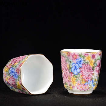 Керамика Jingdezhen Порцелан Ръчно рисувана чаша за чай Цветен емайл Цветя Master Cup Единична чаша за чай пуер Сервиз за чай Сервиз за чай
