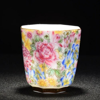 Jingdezhen Ceramics Porcelán, kézzel festett teáscsésze Színes Zománc Virágok Mesterkupa Single Puer Tea csésze teáskészlet teáskészlet