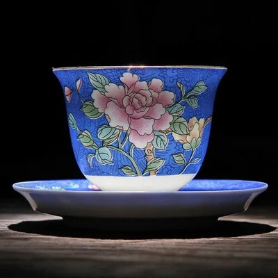 Jingdezhen Ceramics Porcelán, kézzel festett teáscsésze Színes Zománc Virágok Mesterkupa Single Puer Tea csésze teáskészlet teáskészlet