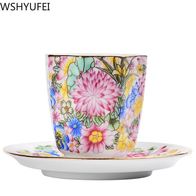 Jingdezhen Ceramics Porcelán, kézzel festett teáscsésze Színes Zománc Virágok Mesterkupa Single Puer Tea csésze teáskészlet teáskészlet