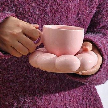 Комплект чаши за кафе с цветя и чинийки Сладък комплект чаши и чинийки Керамична чаша за кафе със слънчогледова чинийка Чаши за лате 6,7 унции