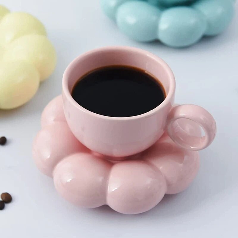 Cvjetni set šalica za kavu i tanjurić Slatki set šalica i tanjurića Keramička šalica za kavu s tanjurićem suncokreta Šalice za kavu 6,7 oz