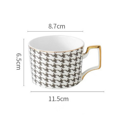Nordijska retro pozlaćena šalica za kavu od porculana Karirana keramička šalica za kućanstvo Visokokvalitetni porculanski šalica za poslijepodnevni čaj Uredski dar