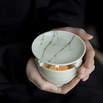 Χειροποίητη σόμπα με λουλούδια μπαμπού Πράσινη τσαγιέρα Θερμότερη Τελετή για Κινέζικο Τσάι Επίπεδη θερμάστρα για κερί Τσάι Θερμότερη εστία τσαγιού