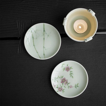 Ръчно рисувани бамбукови цветя Огнена печка Зелен чайник Нагревател Китайска чаена церемония Плосък нагревател за чайна свещ Нагревател Чаена печка