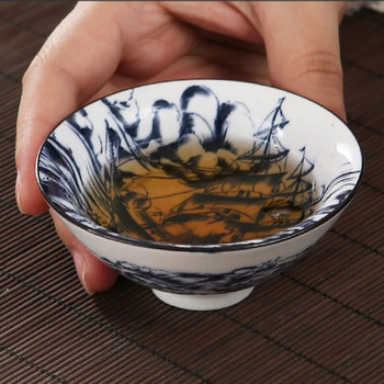 Синя и бяла порцеланова чаша за чай Китайска кунг-фу купа за чай за пуер керамика Atique Glaze Master Cup Кухненски сервиз за чай Аксесоари