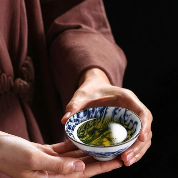 Синя и бяла порцеланова чаша за чай Китайска кунг-фу купа за чай за пуер керамика Atique Glaze Master Cup Кухненски сервиз за чай Аксесоари