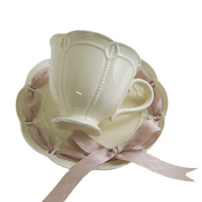 Nova šalica za čaj i tanjurić od koštanog porculana, keramička šalica za čaj i kavu od 250 ml sa šarenom vrpcom za šalicu za kavu za vjenčanja i zabave