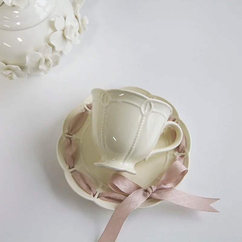 Nova šalica za čaj i tanjurić od koštanog porculana, keramička šalica za čaj i kavu od 250 ml sa šarenom vrpcom za šalicu za kavu za vjenčanja i zabave