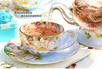 200 мл, чаша за кафе с чинийка от фин костен порцелан, флорален дизайн на тиква, порцеланов комплект чаши за чай, чаши за кафе в провинцията, керамика