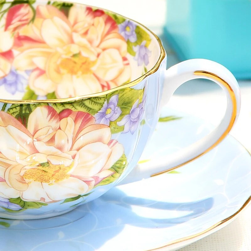 200 ML, fina šalica za kavu od koštanog porculana s tanjurićem, cvjetni dizajn bundeve, porculanski set šalica za čaj, šalice za kavu u seoskom stilu, keramika