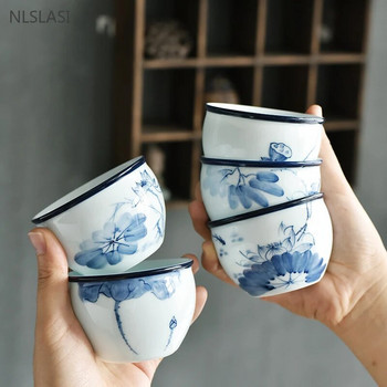 120 мл китайска синя и бяла порцеланова чаша за чай, ръчно рисувана лотосова майсторска чаша, порцеланова купа за чай, традиционни аксесоари за чай