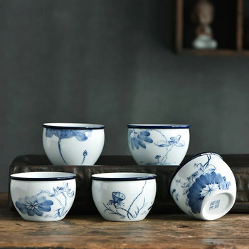 Φλυτζάνι τσαγιού κινέζικης μπλε και λευκής πορσελάνης 120 ml Ζωγραφισμένο στο χέρι Lotus Master Cup Porcelain Tea Bowl Tradition Αξεσουάρ τσαγιού