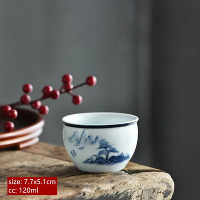 120 мл китайска синя и бяла порцеланова чаша за чай, ръчно рисувана лотосова майсторска чаша, порцеланова купа за чай, традиционни аксесоари за чай