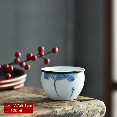 120 мл китайска синя и бяла порцеланова чаша за чай, ръчно рисувана лотосова майсторска чаша, порцеланова купа за чай, традиционни аксесоари за чай
