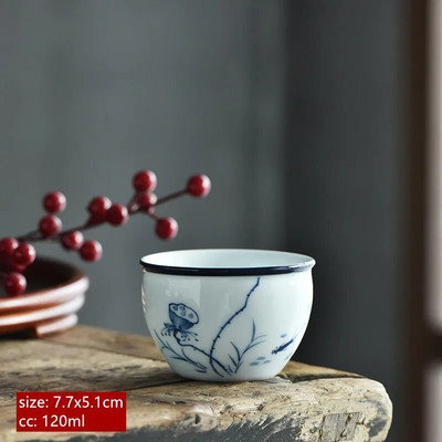 120 мл китайска синя и бяла порцеланова чаша за чай, ръчно рисувана лотосова майсторска чаша, порцеланова купа за чай, традиционни аксесоари за чай