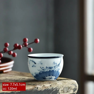 120 мл китайска синя и бяла порцеланова чаша за чай, ръчно рисувана лотосова майсторска чаша, порцеланова купа за чай, традиционни аксесоари за чай