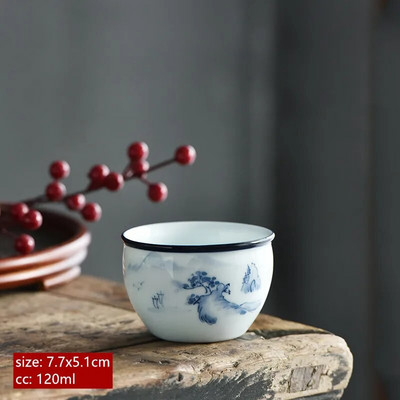 120 мл китайска синя и бяла порцеланова чаша за чай, ръчно рисувана лотосова майсторска чаша, порцеланова купа за чай, традиционни аксесоари за чай