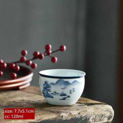 120 мл китайска синя и бяла порцеланова чаша за чай, ръчно рисувана лотосова майсторска чаша, порцеланова купа за чай, традиционни аксесоари за чай