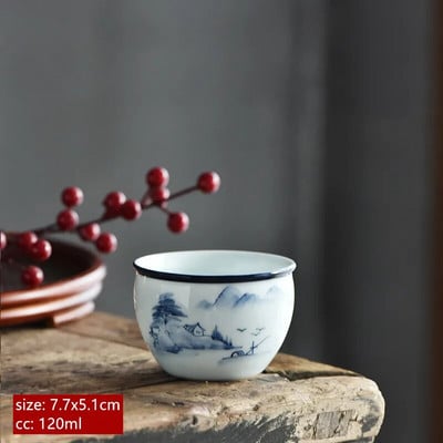 120 мл китайска синя и бяла порцеланова чаша за чай, ръчно рисувана лотосова майсторска чаша, порцеланова купа за чай, традиционни аксесоари за чай